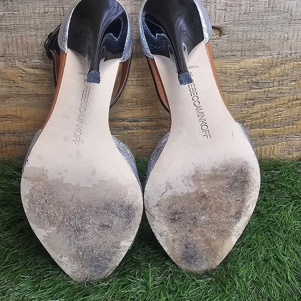 Rebecca Minkoff Ellie Silver Crushed Metal -Silver Sz 7 - Picture 5 of 11